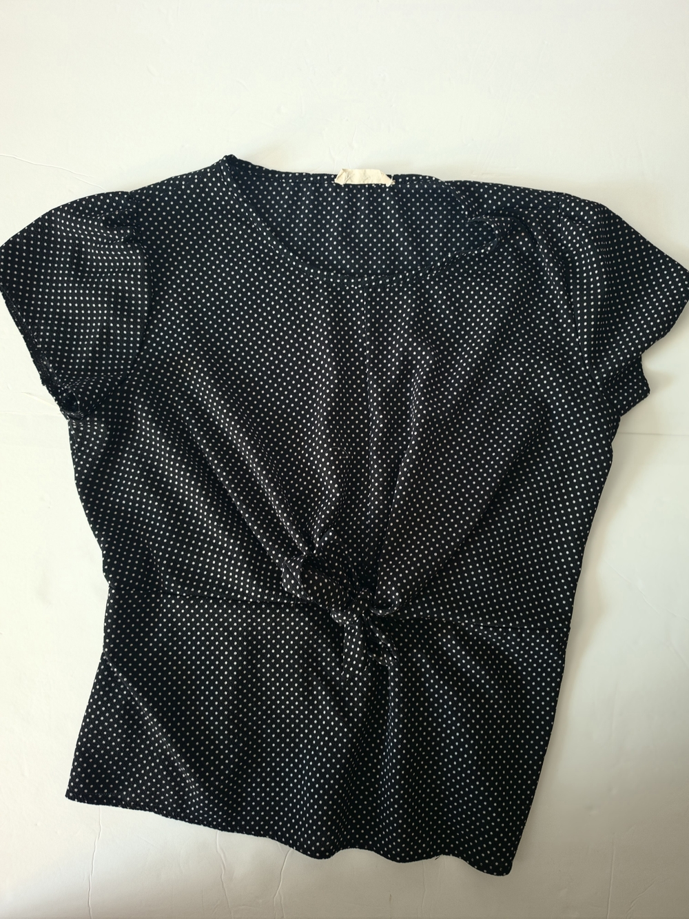 Black Polka Dot Tie-Front Short Sleeve Blouse